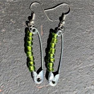 GREEN SAFETY PIN EARRINGS